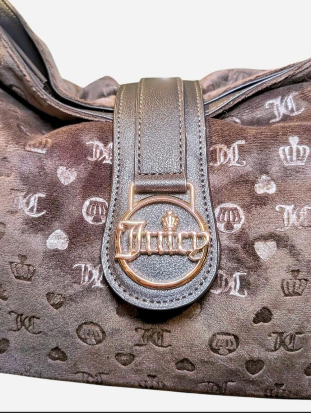 Juicy Couture Brown Monogram Velour Hobo Bag - Picture 2 of 8